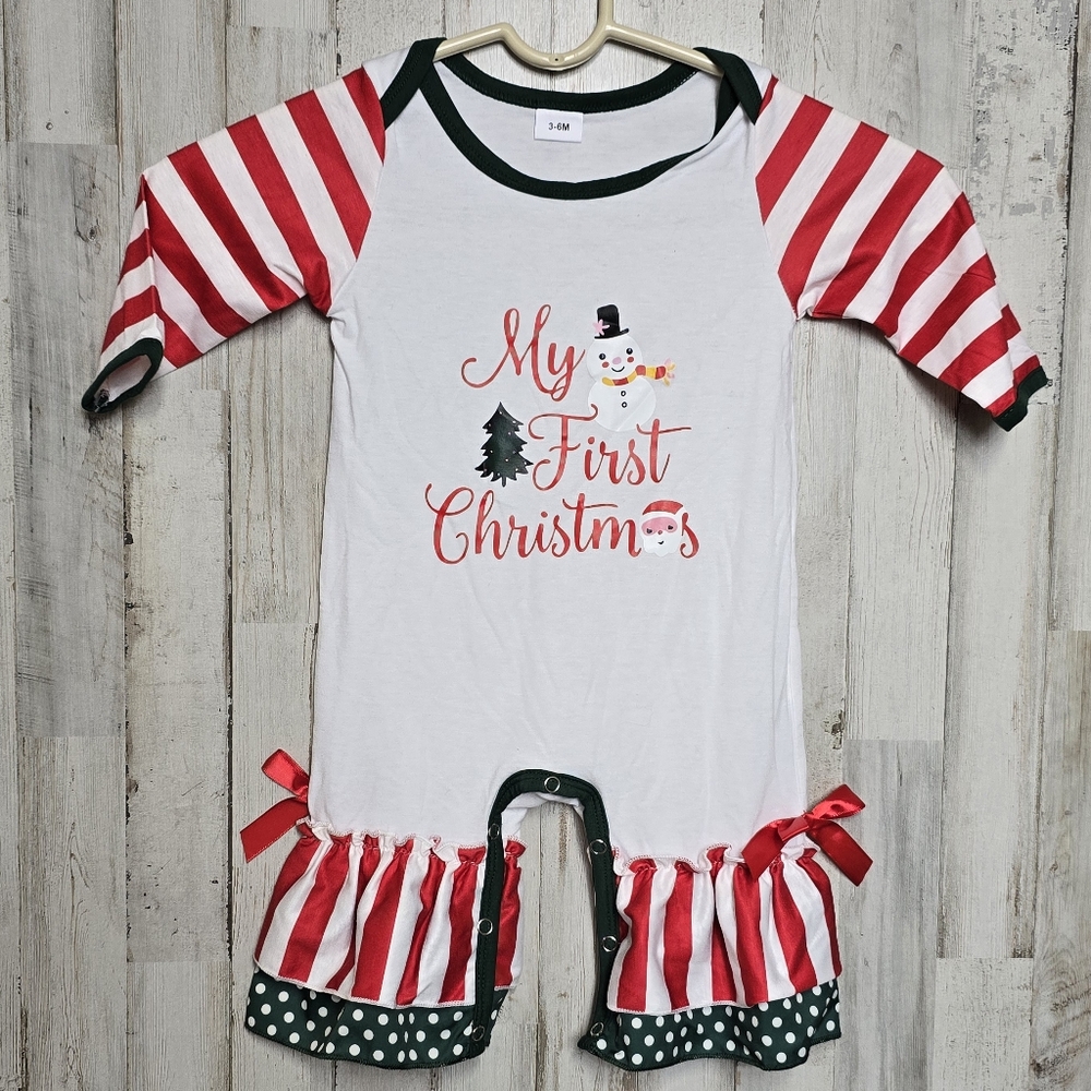 My First Christmas Boutique Romper Girls 3 - 6 months Holiday Ruffles Snowman